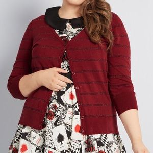 MODCLOTH | 4X | Burgundy Metallic Striped Charter School Cardigan